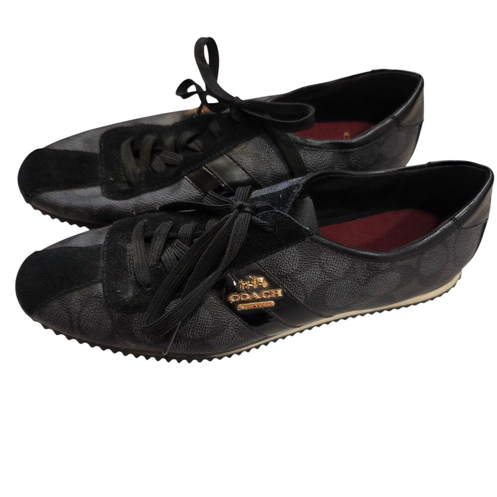 Coach New York Black Lace Up Sneakers Womens Size 8.5 Logo Casual Shoes